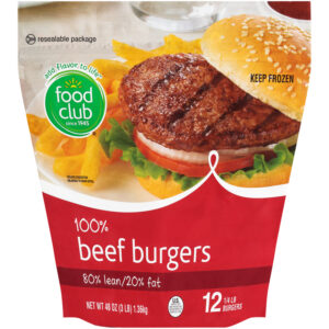 80% Lean/20% Fat 100% Beef Burgers