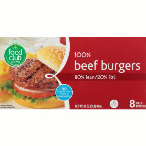 Food Club 80% Lean/20% Fat 100% Beef Burgers 8 ea