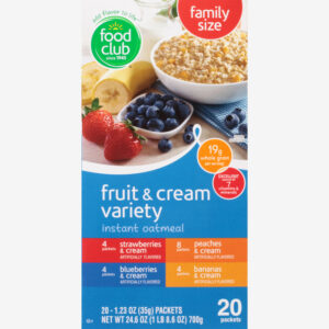 Food Club Family Size Instant Fruit & Cream Variety Oatmeal 20 ea