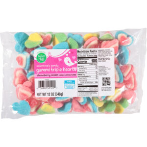 Food Club Gummi Triple Hearts Strawberry Cream Valentine's Candy 12 oz