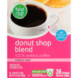 Food Club Single Serve Cups Medium Roast Donut Shop Blend Coffee 36 0.40 oz 36 ea Box