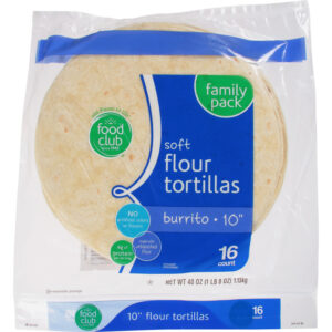 Food Club 10 Inch Soft Burrito Flour Tortillas Family Pack 16 ea