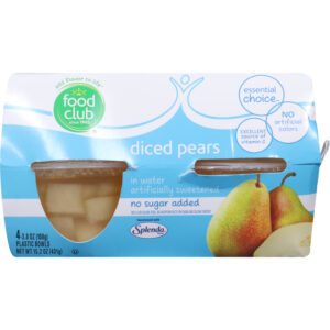 Food Club Essential Choice No Sugar Added Diced Pears in Water Cup/Tub/Bowl 4 ea