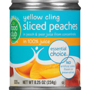 Food Club Essential Choice Sliced Yellow Cling Peaches In 100% Juice 8.25 oz