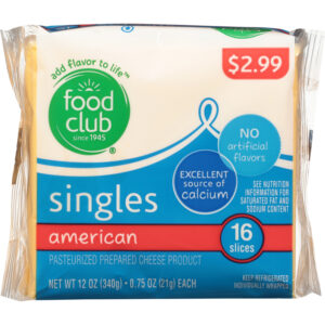 Food Club Singles American Cheese Slices 16 - 0.75 oz Slices