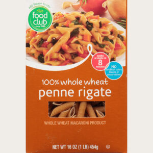 Food Club 100% Whole Wheat Penne Rigate Pasta 16 oz