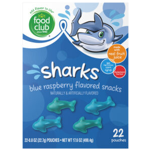 Food Club Sharks Blue Raspberry Flavored Snacks 22 ea