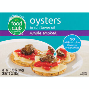 Food Club Whole Smoked Oysters In Sunflower Oil 3.75 oz